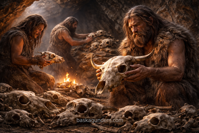 43.000 yıl önce Neandertaller, bir mağarada hayvan kafataslarını topladı; ancak arkeologlar sebebini bilmiyor.