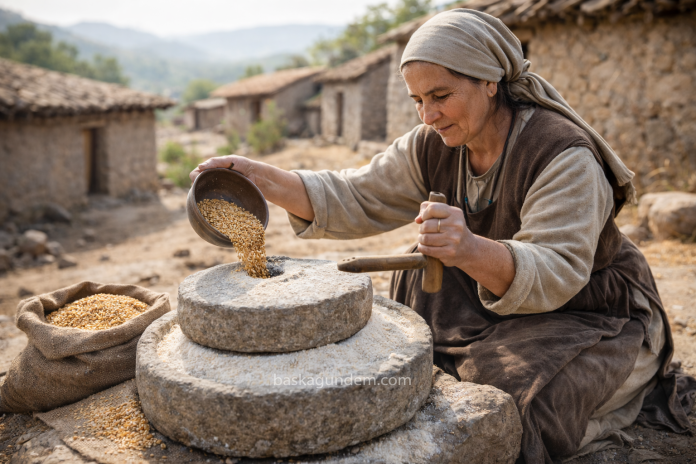 Taş değirmenle un yapan köylü kadın- Başka Gündem - baskagundem.com
